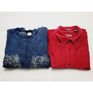 Sz L Stone Aged Rockwear Snap Cardigan Sweatshirt, St John's Bay Corduroy Shirt